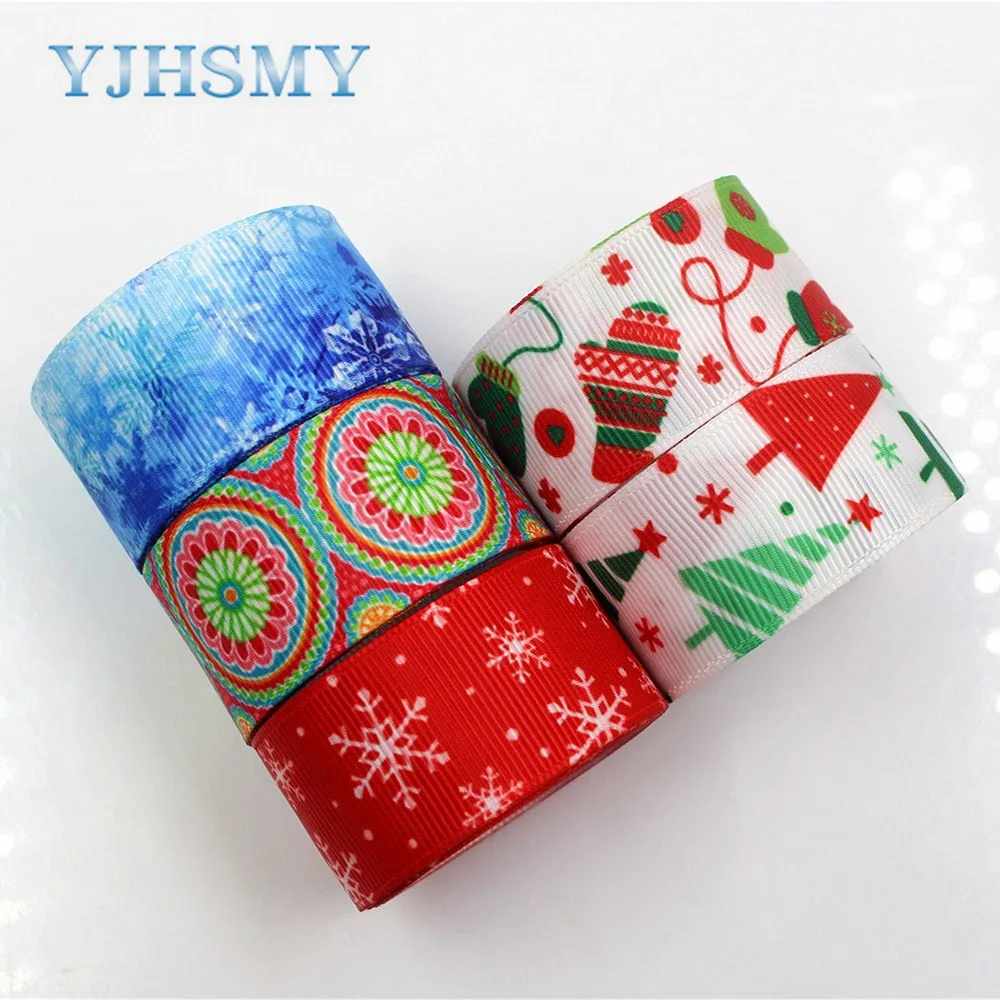 YJHSMY 1712012 25mm 10 yard Cartoon snowflake ribbons Heat Transfer Printing Grids Wedding Accessories DIY Handmade Materials | Дом и сад