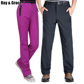 

RAY GRACE Winter Trekking Fleece Softshell Pants Waterproof Outdoor Pants Hiking Camping Mountain Trousers Men Women Plus Size