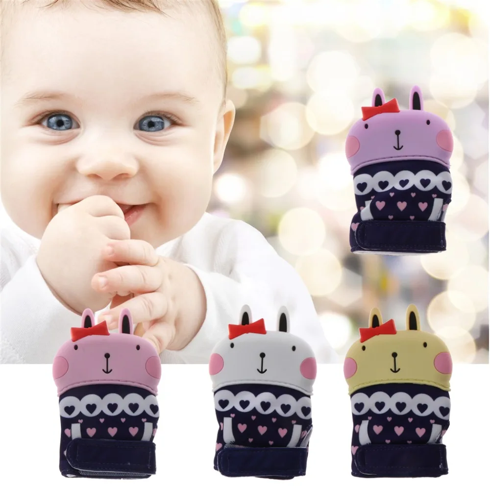 Милые детские перчатки для прорезывания зубов с кроликом, перчатки для прорезывания зубов, перчатки для прорезывания зубов, звуковые перчатки для прорезывания зубов, жевательные бусины для новорожденных и малышей