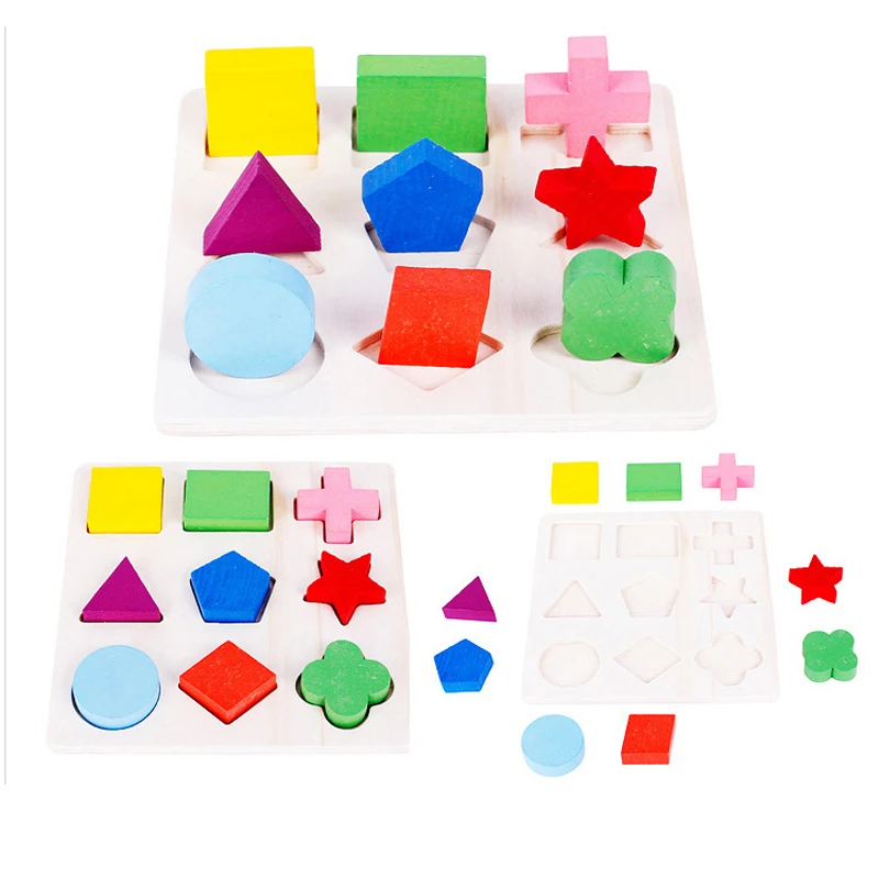 Montessori Toys Educational Wooden Toys for Children Early Learning 3D Puzzle Colorful Geometry Shape Matching Games