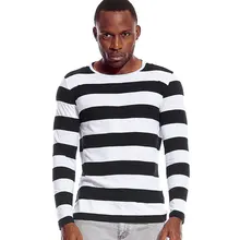 Schwarz Weiß Gestreiften Tees für Männer Langarm Rundhals T-shirt für Männer Rot Weiß Streifen Casual(China)