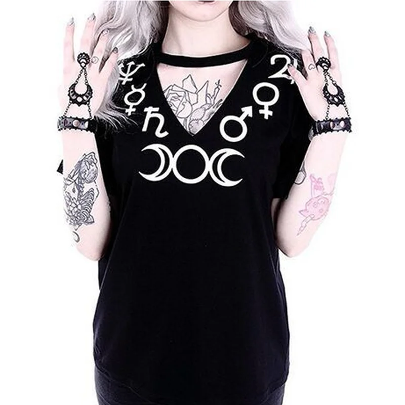 2018 New Moon Printed Short Sleeve T shirt Womens Long