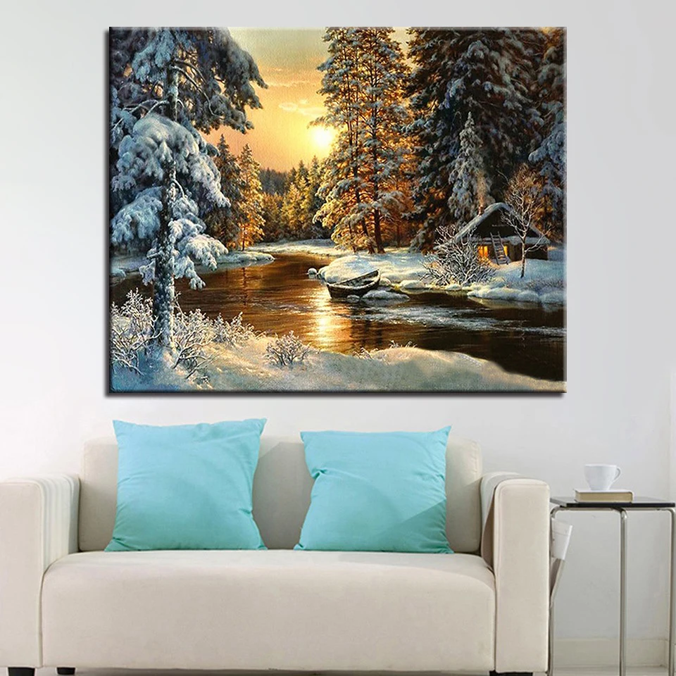 

By Numbers Diy Pictures Drawing Snow Landscape Oil Paint Painting Coloring On Canvas By Hand Framework Wall Modular Artwork