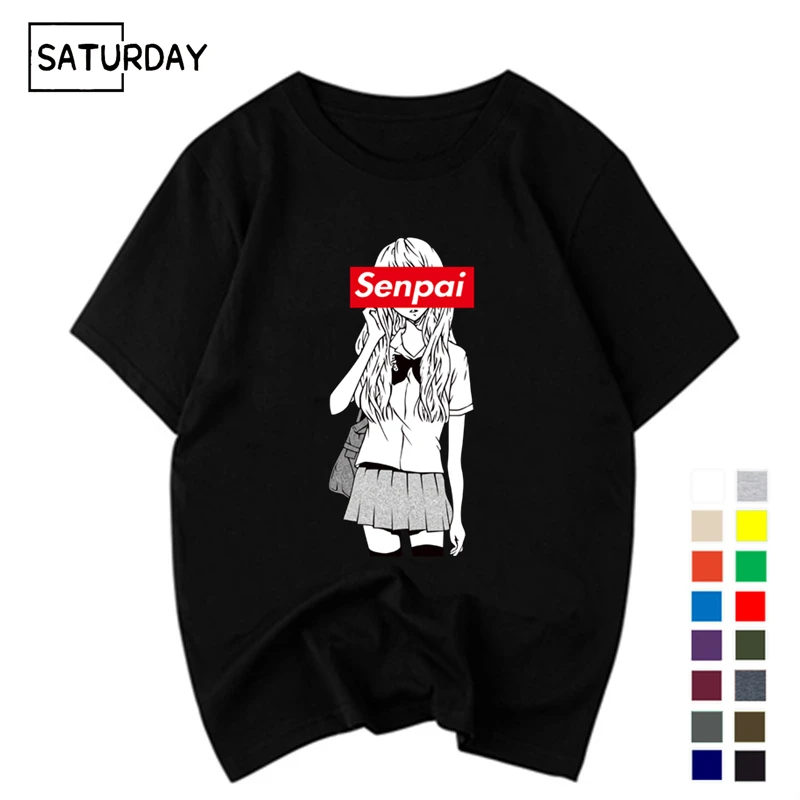 341 55 De Réductionhommes Senpai Anime Fille Nerdy Coton Noir Imprimé T Shirt Femmes Manga Streetwear T Shirt En Coton Unisexe Harajuku