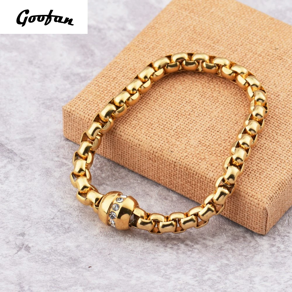 

2017Goofan Hiphop Fashion Hot B-Box Chain Bangle&Bracelet Stainless Steel 21cm with Rhinestone Personality Men Women Gift STB009