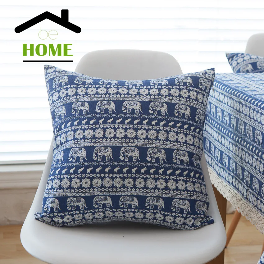 2017 Bohemian Style Cotton Material Print Blue Elephant Pillow Made in