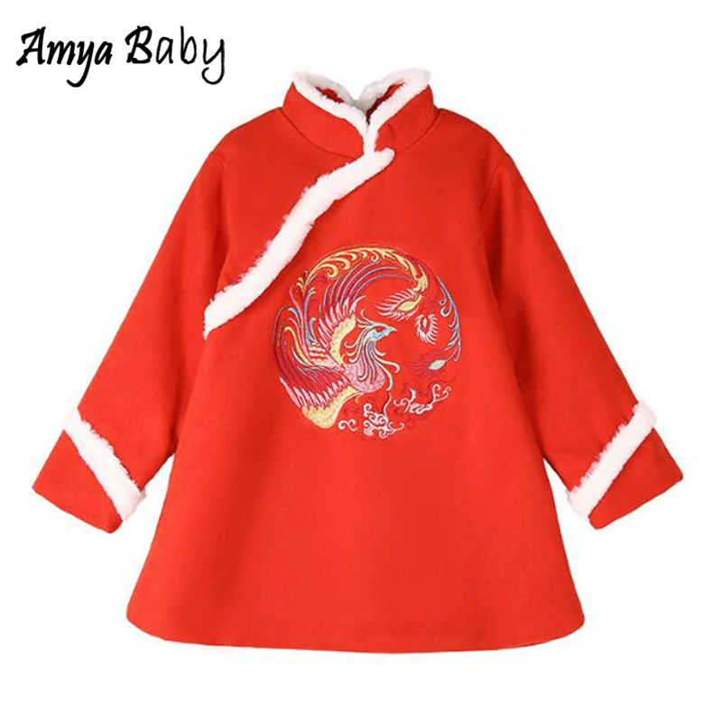 

Amya Baby Kids New Year Dresses For Girls Winter Warm Clothing Embroidery Chinese Princess Girls Dress Little Girl Dresses 2019