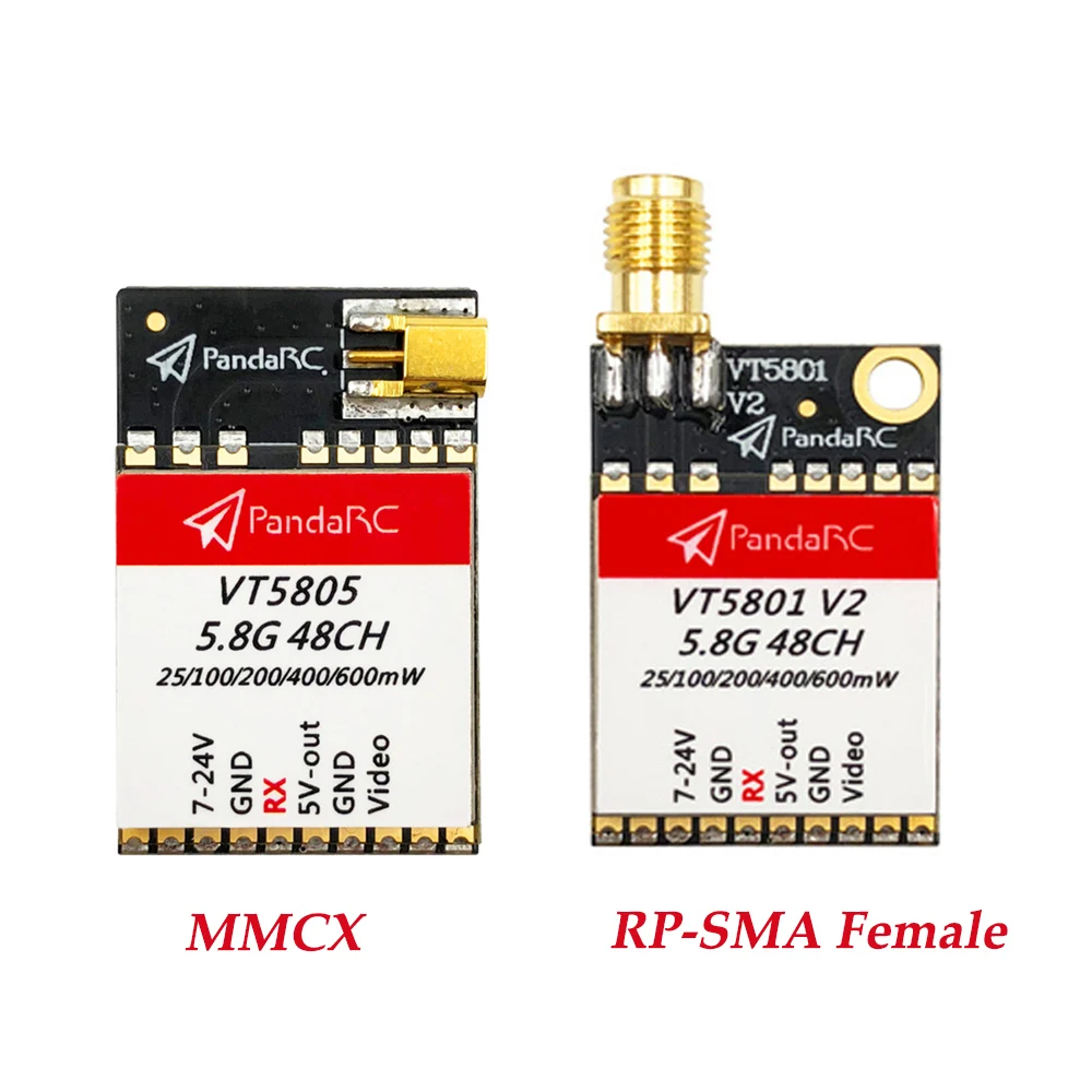 

PandaRC VT5805 / VT5801 5.8G 48CH 25/100/200/400/600mW MMCX / RP-SMA Female Switchable FPV Transmitter for RC Drone Spare Parts