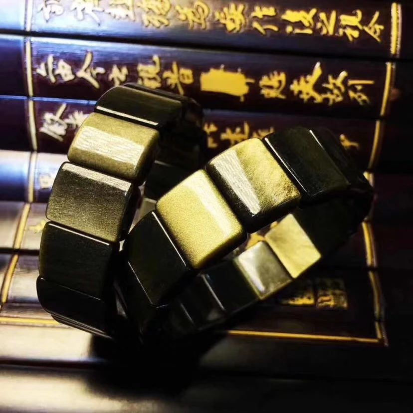 

Genuine Natural Gold Obsidian Rectangle Beads Woman Man Flash Healing Stone Bracelets Bangle 20x14x8mm AAAAA Drop Shipping