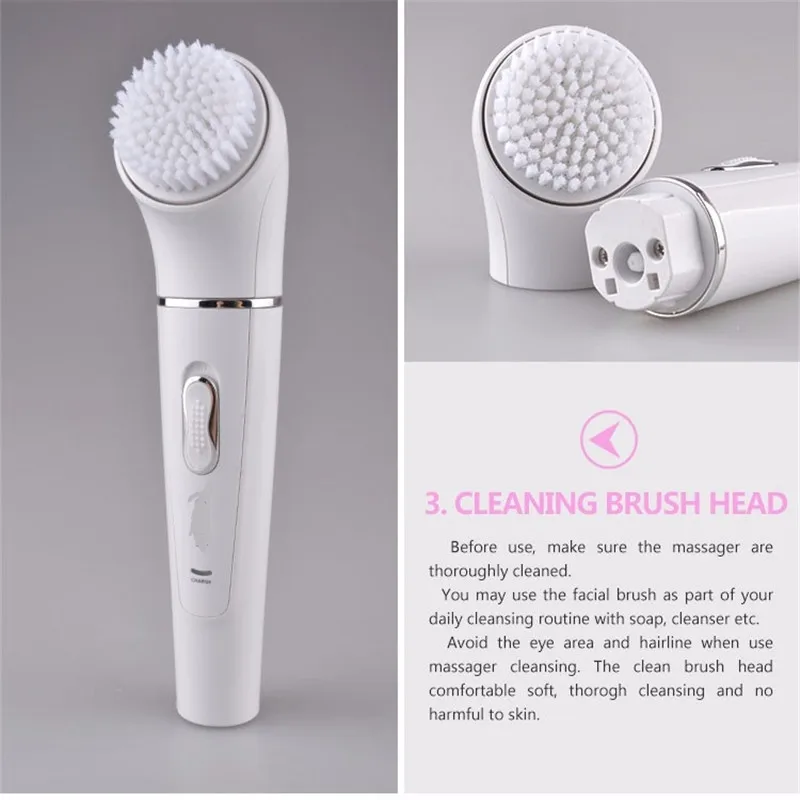 5 In 1 Electric Lady Face Washing Brush Pore Deep Facial Cleaner Skin Care Tool Women Grooming Kit Beauty Clean Massage Device | Красота и