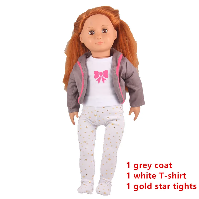 3в1 Одежда для кукол серое пальто белая футболка Золотая Звезда колготки чулки для девочек 18 дюймов Куклы Игрушки для девочек