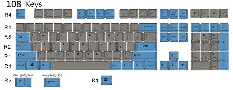 Синий и серый микс keycap 108/133 клавиш PBT Вишневый профиль краситель-сублимированный MX Переключатель для механической клавиатуры keycap не клавиатура - Цвет: 108 keys