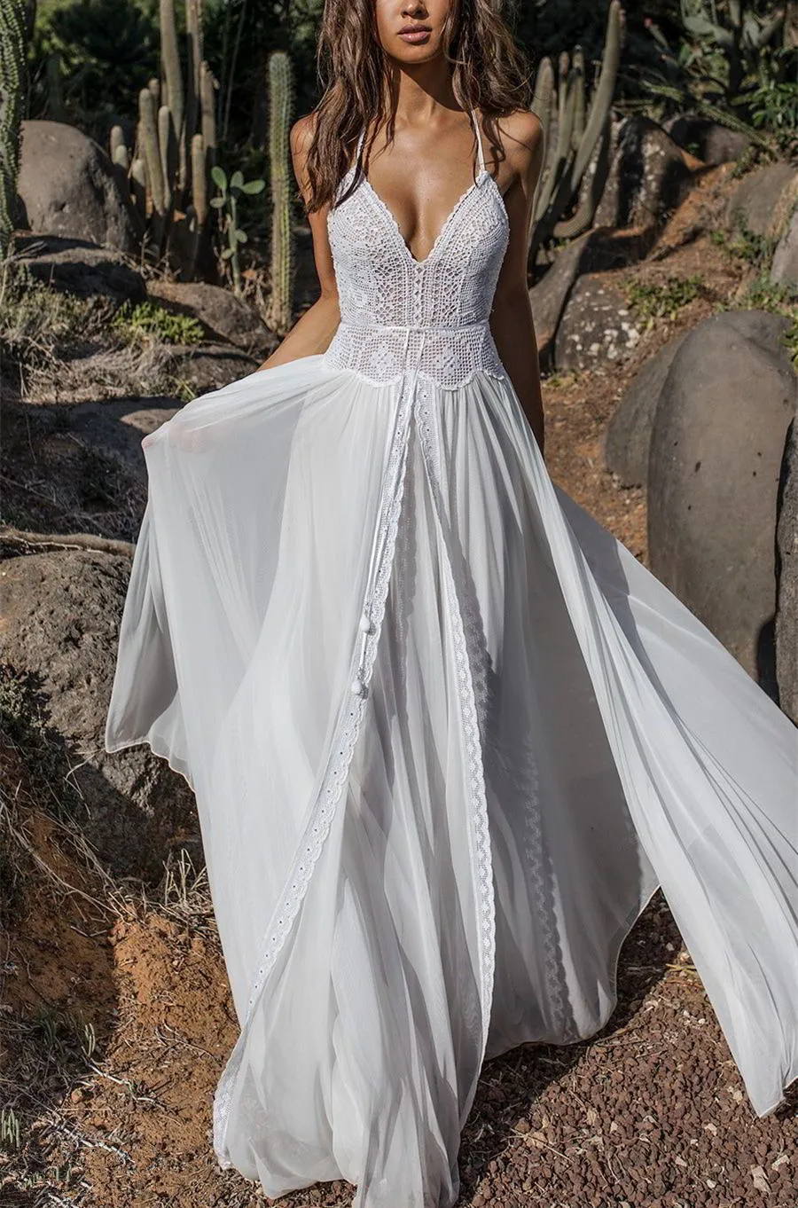 

Lace Boho Beach Summer Dress 2019 Long Maxi Dress Women Two Piece White Chiffon Dress Split Patchwork Strap Ladies Dresses