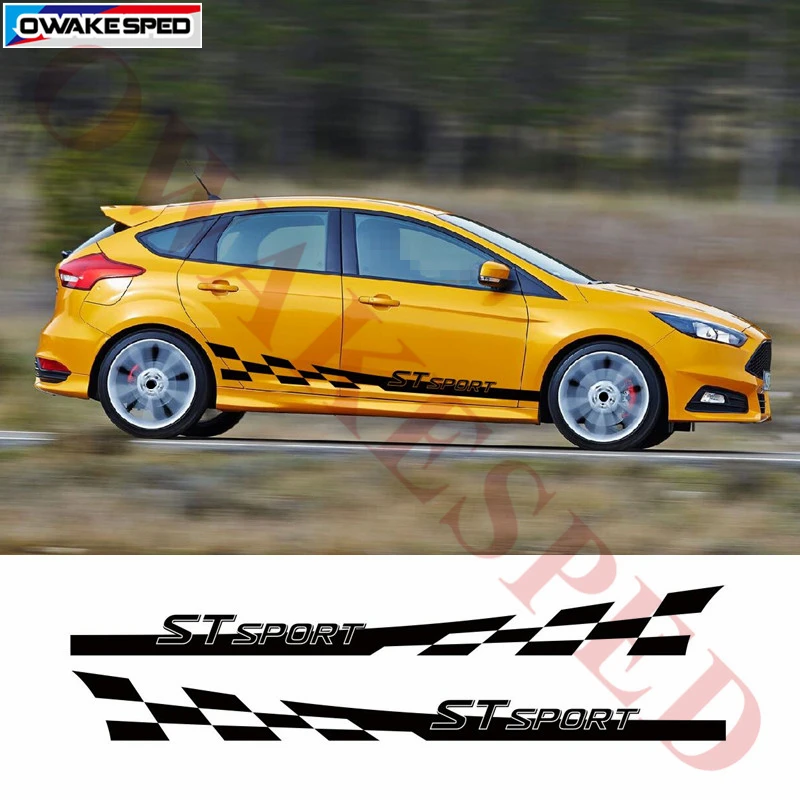 

Racing Flag Stripes Car Stickers For ford For focus ST RS Sport Graphics Vinyl Decal Automobile Door Side Skirt Sticker