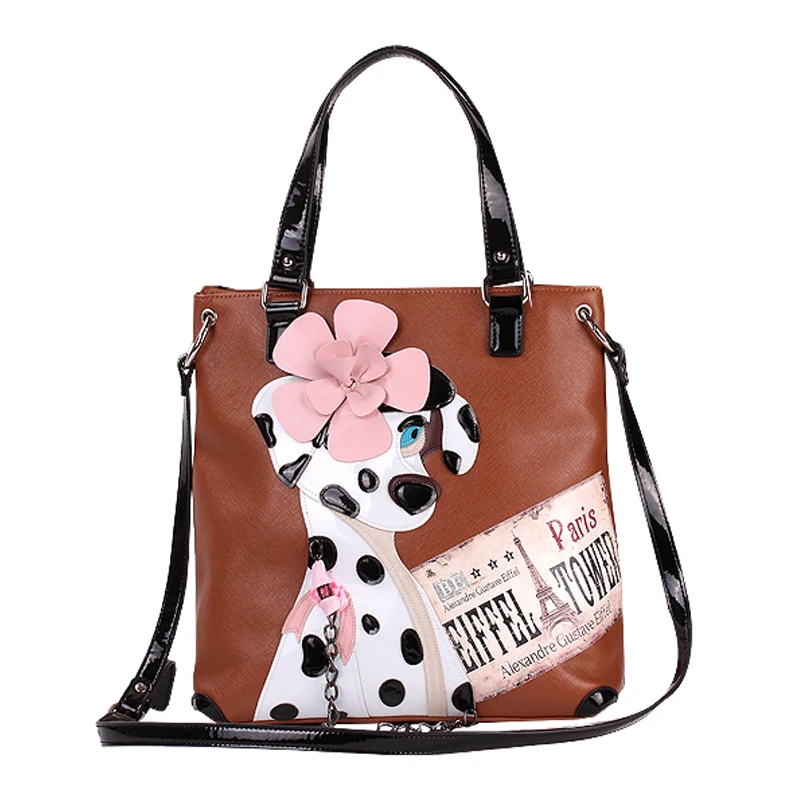 

Women Messenger Bag Leather Patchwork Embroidery Female Handbags Shoulder Bags Braccialini Style Cartoon Dalmatian Spotted Dog