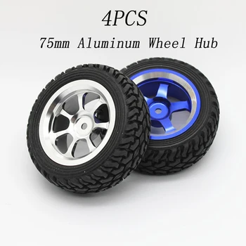 

4PCS 75mm Aluminum Wheel Hub + Rubber Skin Tires Car Rim DIY Parts for RC Intelligent Robot Racing Toy Accessories