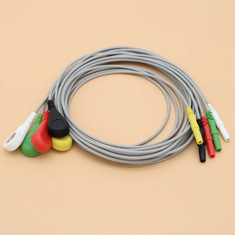 

5-leads ECG/EKG din1.5 holter cable, Leadwire of Electrode snap for disposable electrode pad,AHA/IEC.