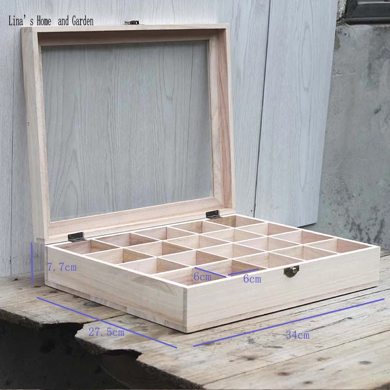 glass top original primitive solid wooden 20 equal compartment box (2)