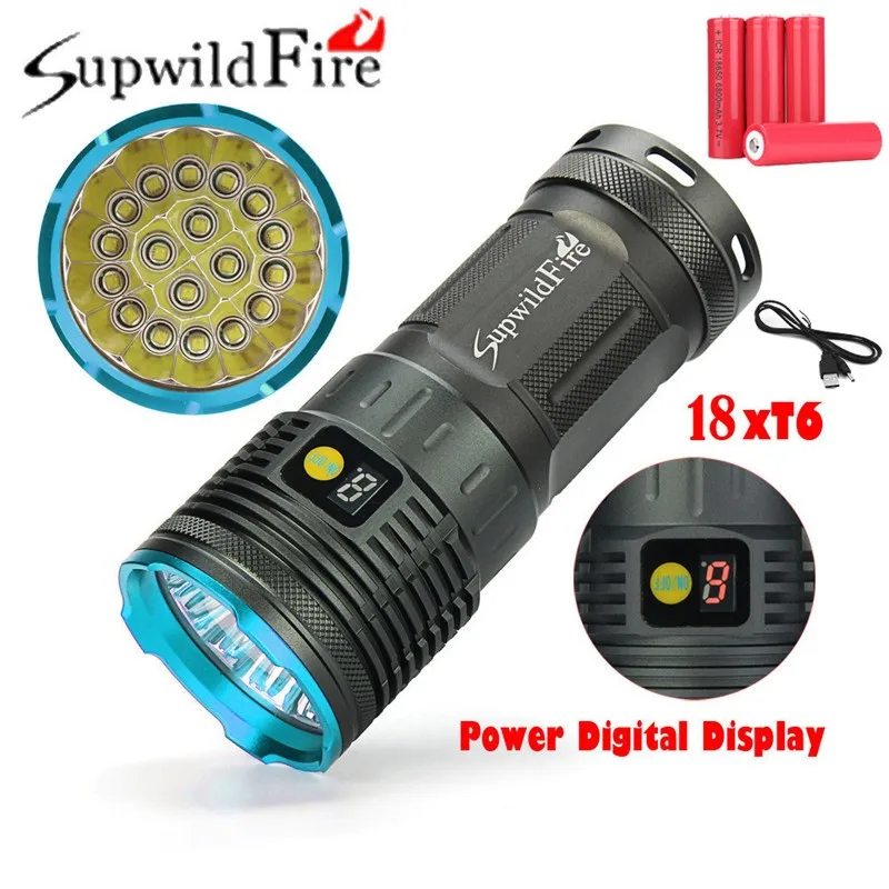 

18 x XM-L T6 LED Power Digital Display Hunting Flashligt Led Flashlight 18650 Battery #ES