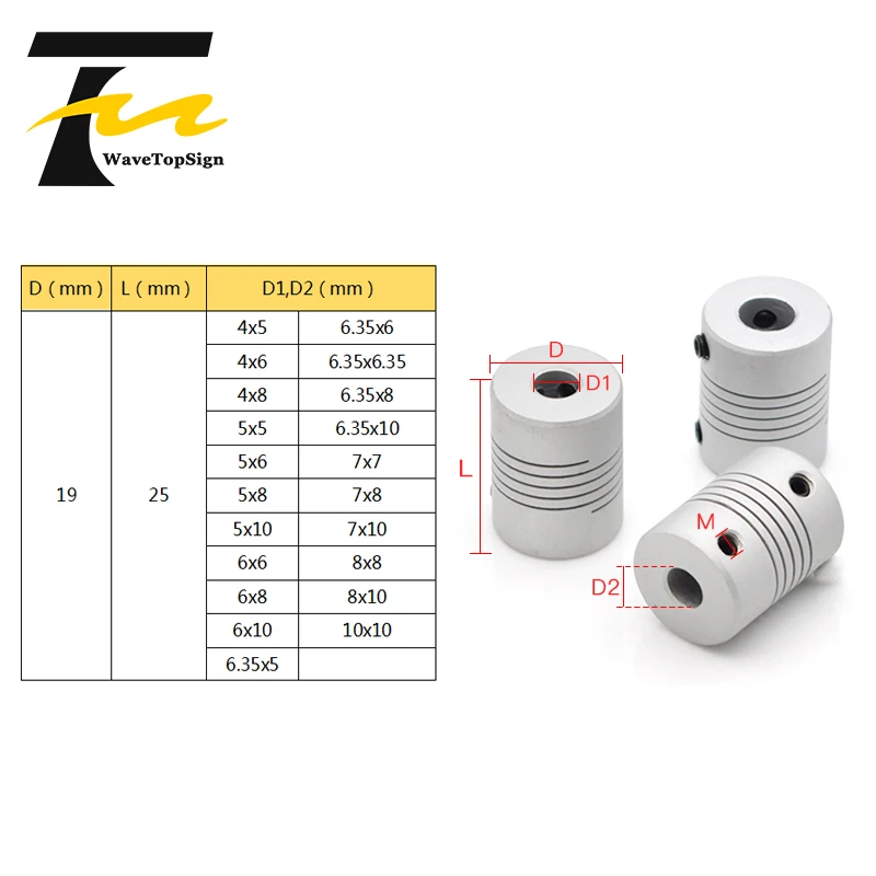 WaveTopSign алюминиевый сплав гибкое соединение энкодера обмотки шагового двигателя муфта D19mm L25mm внутреннее отверстие 4-10 мм