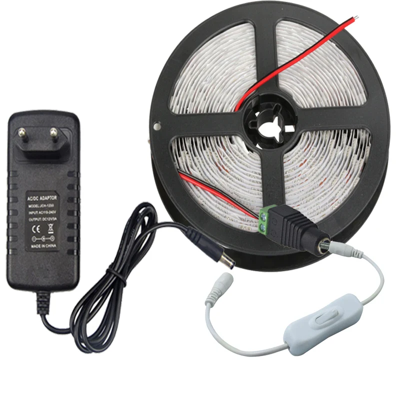 

5050 LED Strip Non Waterproof 60LED/M 1M 2M 3M 4M 5M Flexible Diode Tape Fita +3A Power Switch +DC12V 3A 1A 2A LED Adapter Power