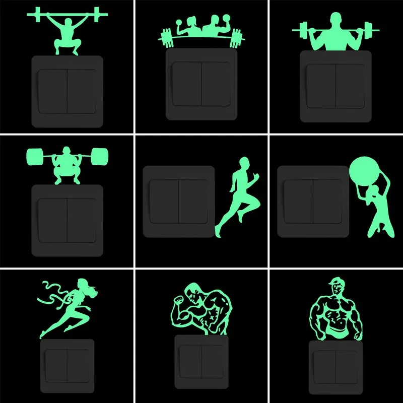 

Fitness Sport Luminous Switch Sticker Gym Bodybuilding Man Running Woman Exercise Ball Home Decor Glow in the Dark Wall Stickers