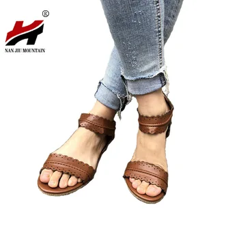 

2018 Summer Europe And The United States Foreign Trade Large Yards Feet Buckle Buckle Flat With Lace Lady Woman Sandals