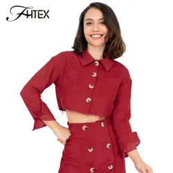 FHTEX Для женщин модные вельветовые куртка осень-зима пальто элегантный одной кнопки Тонкий повседневные куртки короткие женские пальто