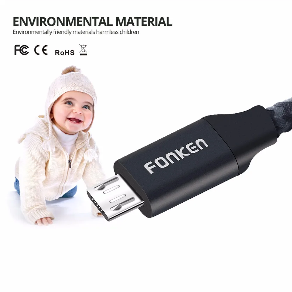 FONKEN Micro USB кабель 2128AWG 2.4A нейлон провод для быстрой зарядки данных зарядное устройство кабель провод для samsung sony htc LG кабели для мобильных телефонов