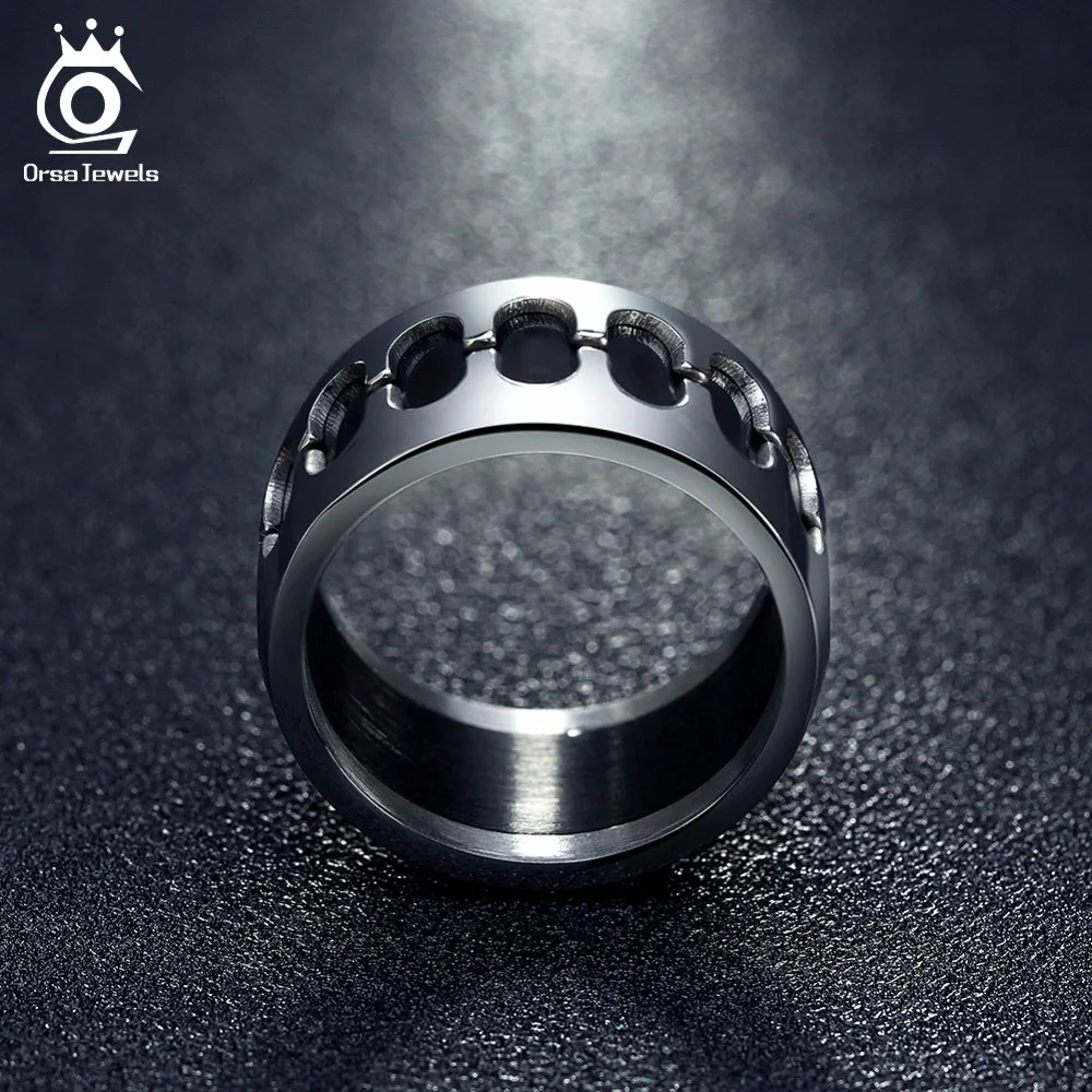 ORSA JEWELS Stainless Steel Rings For Men Personalized Design Silver Color With Black Surface Width 12MM Party Jewelry GTR33