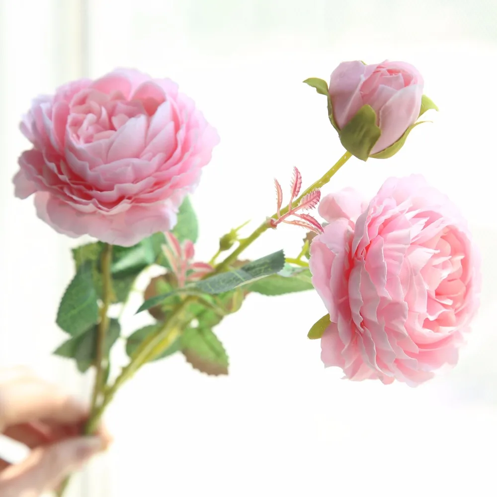61 см, Европейский искусственный цветок, 3 головы, домашний Шелковый Пион, свадебный цветок, зарубежная Роза, декоративный цветок, вечерние, Декор, 1 шт