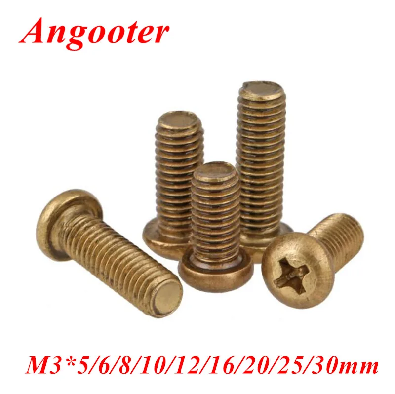 

20pcs GB818 M3 Brass Cross Recessed Pan Head Screw Phillips head Screws Bolts PM M3*5/6/8/10/12/16/20/25mm to M3 Brass hex nuts