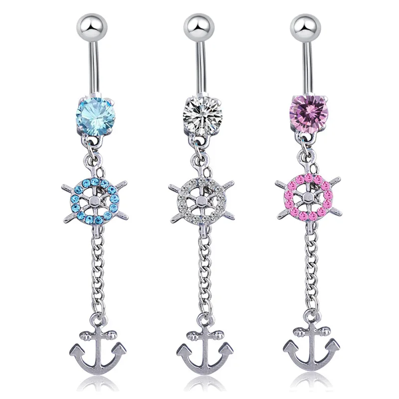 1PC Bohemian Anchor Navel Piercing Pendant Belly Button Rings Crystal