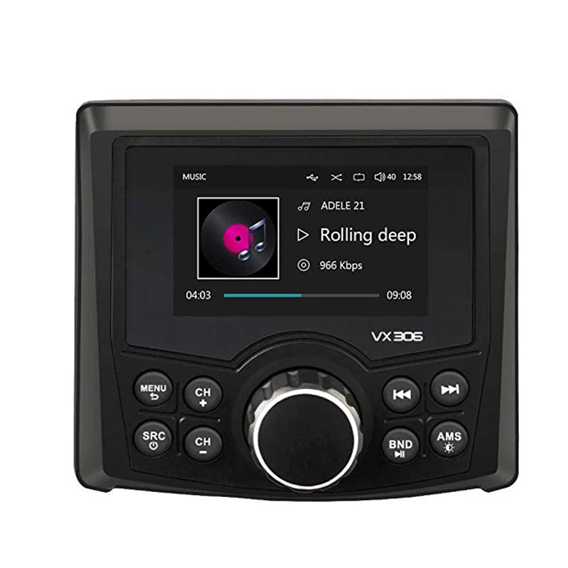 

Waterproof Bluetooth Marine Digital Media Stereo Receiver with Audio/Video player AM FM Radio Streaming Music Boat UTV ATV Spa