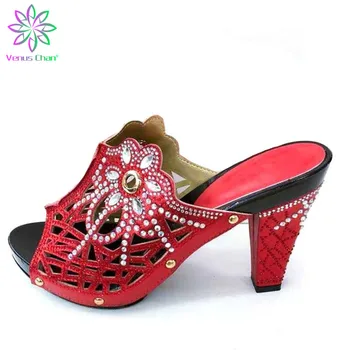 

Red Elegant Italian Shoes without Matching Bag Set Decorated with Rhinestone Nigerian Shoes Without Matching Bag Party Shoes