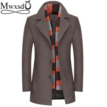 

Mwxsd brand winter men's wool jackets men slim fit scarf collar Wool & Blends male woolen blend jacket male Wool Coat clothing