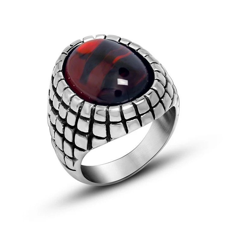 

Red Black Natural Titanium Steel Lovers Couple Rings Men Jewelry Vintage Ring Retro Jewellery