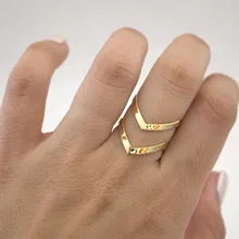 Jisensp Vintage Sieraden Retro Dubbele V-Vormige Ring Boho Knuckle Midi Ringen Verstelbare Anillos Geometrische Bague Femme R248