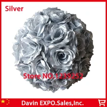 New 10Pcs/Lot 20cm Super Elegant Silver Silk Rose Artificial Flower Ball Decoration For Wedding Party DIY Bridal Flower Decor 