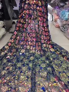 

NEW African Lace Fabric, French Sequins Net Lace Noble Gold Sequins Fabrics High Quality African Black Tulle Sequins Lace Fabric