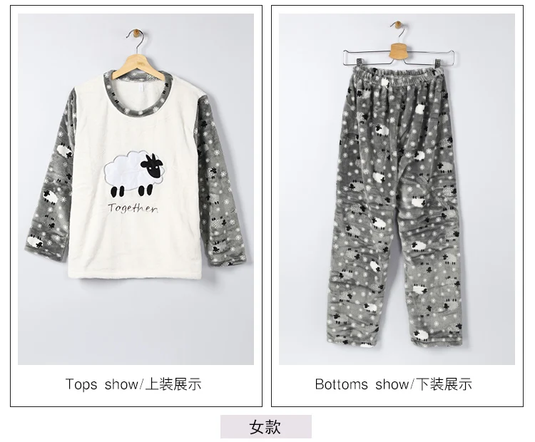 Новые зимние теплые фланелевые Для женщин пижамный комплект с принтом овечки коралловый флис пижамы Для мужчин Пижама Mujer леди