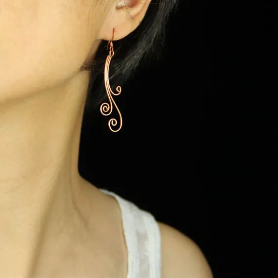 

PINJEAS vintage triple scroll rococo linear dangling earring handmade wiring Jewelry presents Mother