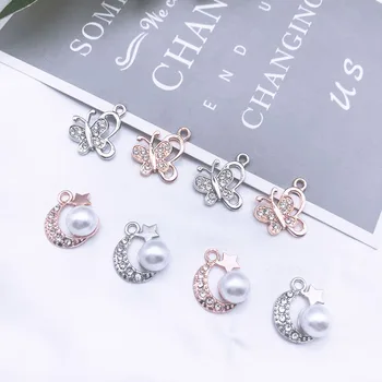 

10pcs Rhinestones Pearl Butterfly Moon Star Charms Shining Crystal Floating Bracelet Making Pendants DIY Jewelry Accessory YZ235