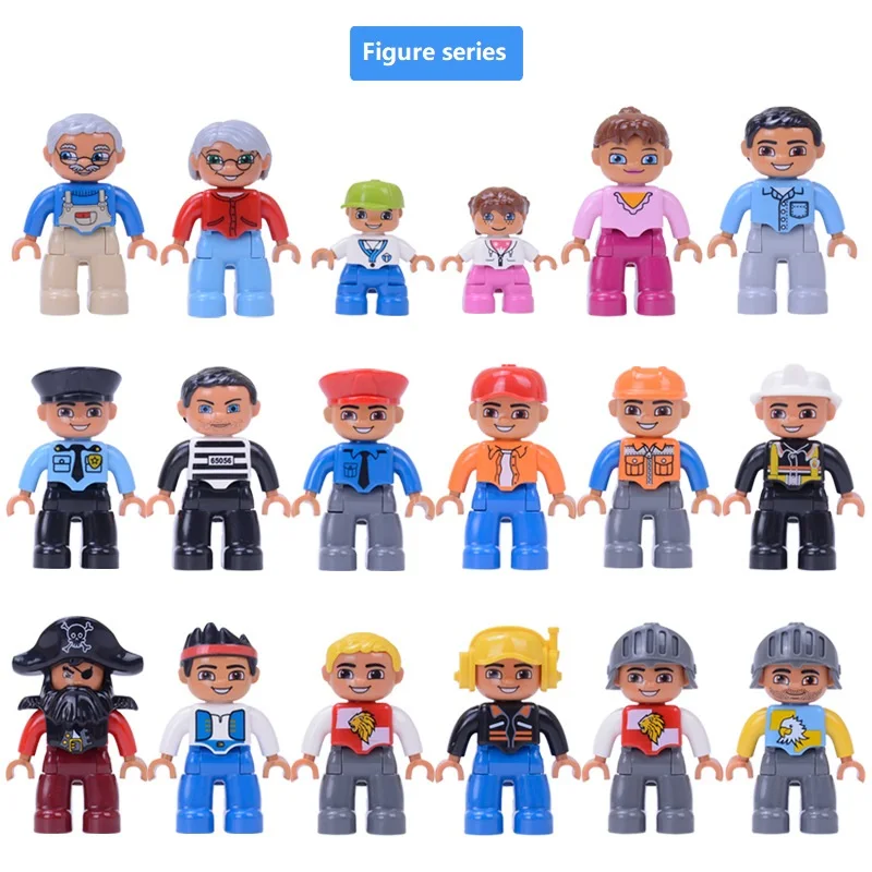 Large Building Blocks Compatible With Legoed Duploed Big Size Blocks Family Worker Police Bricks Action Figures Toy for Children