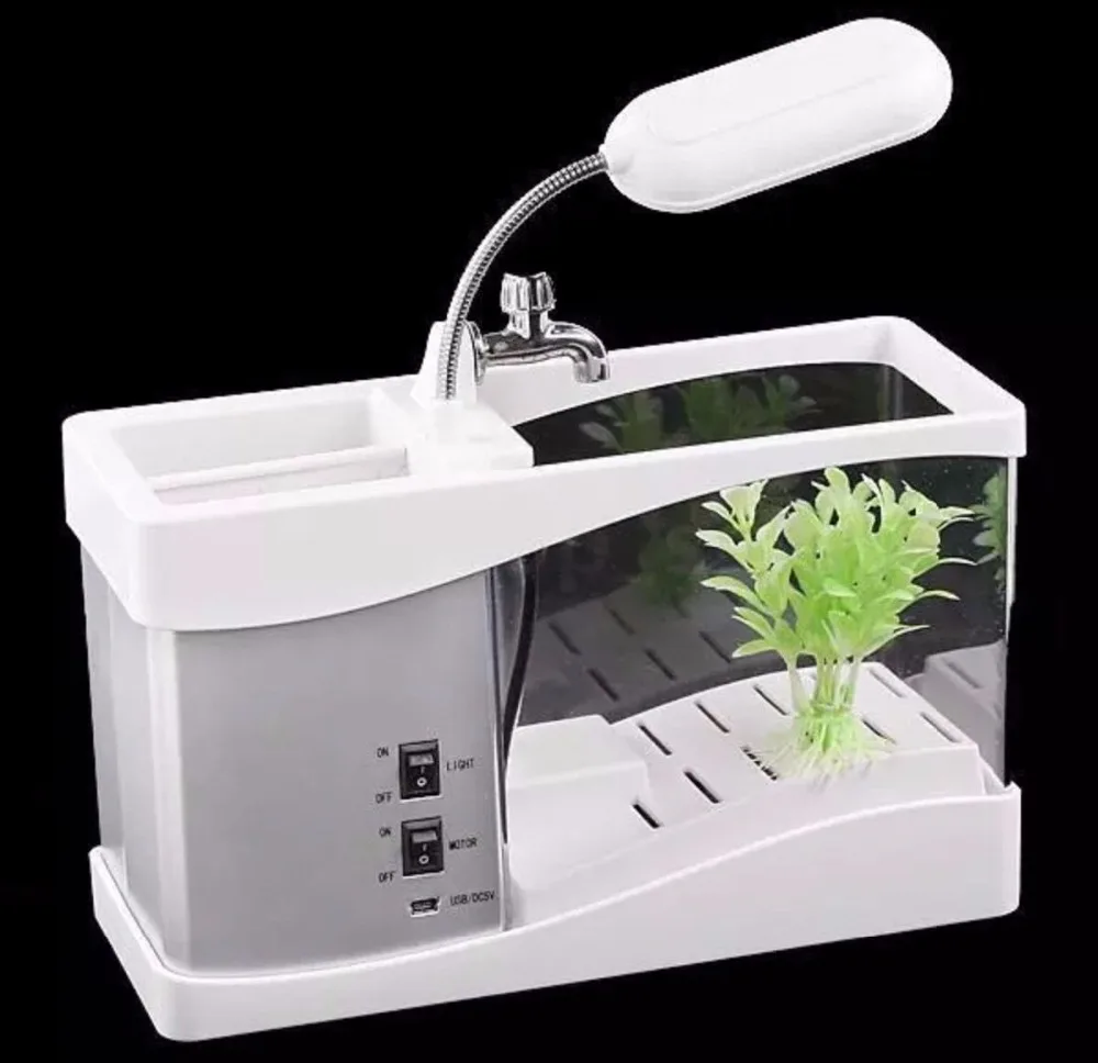  Free Shipping Mini USB Aquarium LCD Fish Tank Display Clock Led Lamp Light Assorted Children's bedr - 32703891191