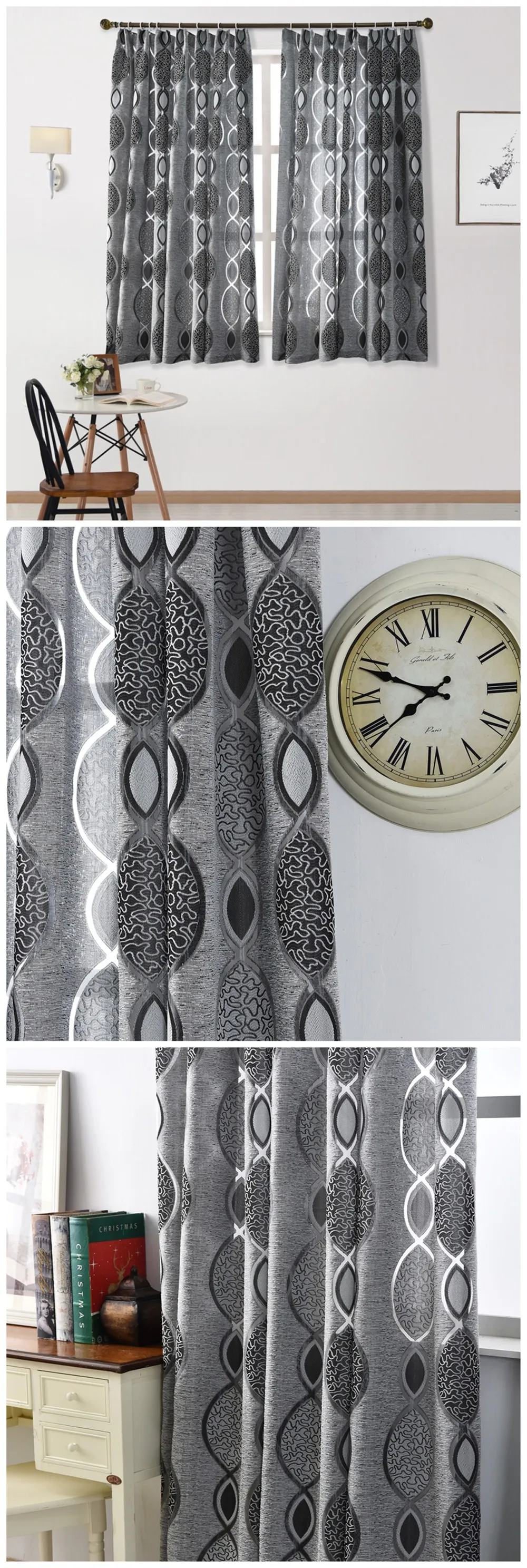 Smt469 NAPEARL Short Curtains Stripe Jacquard Drops For Bedroom Window Thread Fabric Tape Processing Ready Made Modern Style Semi Shade (1)