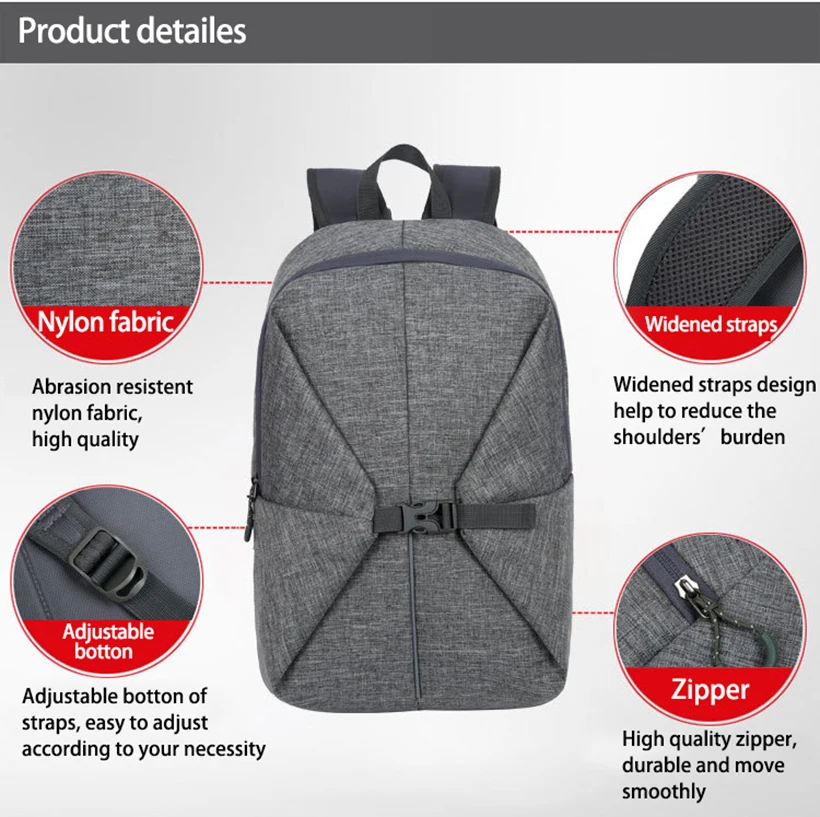 Facecozy Outdoor Men&Women Hiking Nylon Backpack Ultra-thin Lightweight Unisex Softback Comfortable Soft Sports Convertible Bag