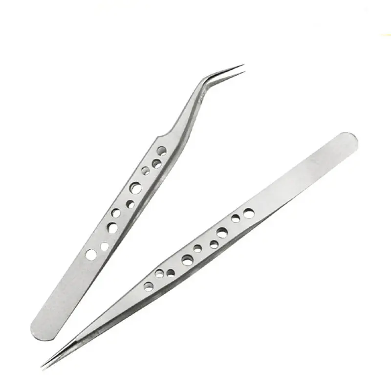 Precision Stainless Steel Bent Curved Electronics Industrial Tweezers Anti-static Forceps Phone Repair Hand Tools Sets