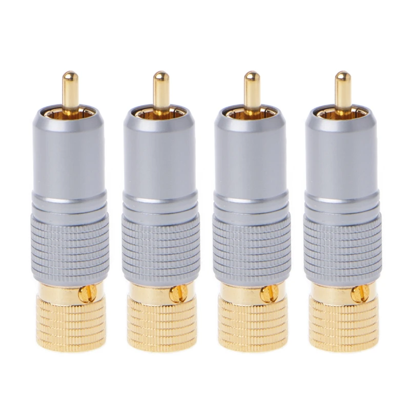 

4 Pcs Gold Plated RCA Plug Locking Non Solder Plugs Connector Tail Hole 10MM #0604