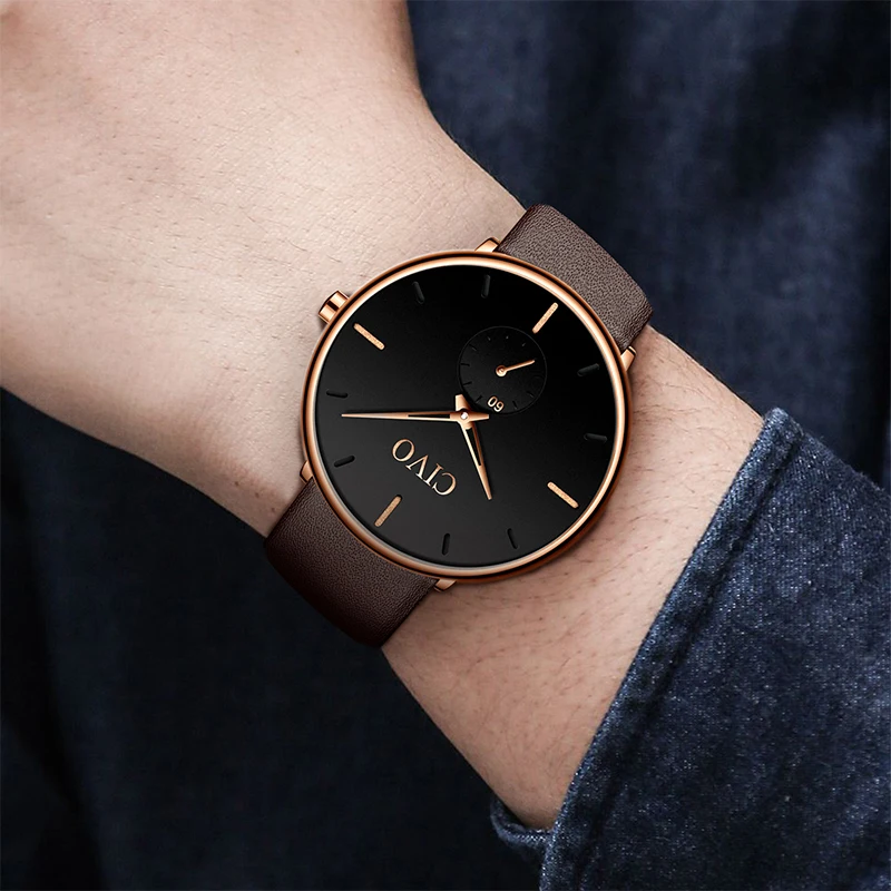 Men Watch CIVO Fashion Slim Leather Strap Minimalist Wrist Watches Mens Waterproof Business Quartz Watch Clock Relogio Masculino